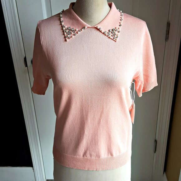 NEW! RHINESTONE Collar SHORT SLEEVE SWEATER - Picture 5 of 6